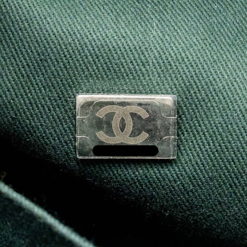 Chanel Small Shopping Tote Bag Fabric/Leather Green/White SHW (Microchip)