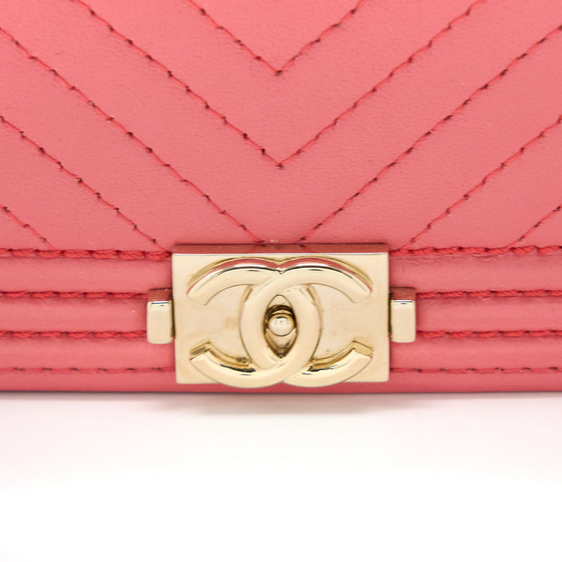 Chanel Boy Wallet On Chain Chevron Calfskin Pink LGHW