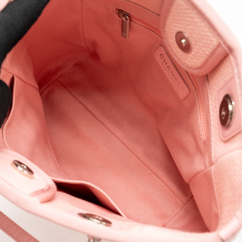 CHANEL DEAUVILLE PM TOTE BAG CANVAS PINK SHW (MICROCHIP)