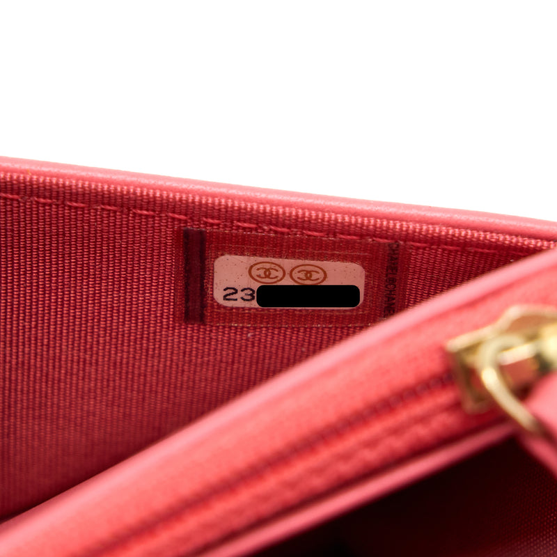 Chanel Boy Wallet On Chain Chevron Calfskin Pink LGHW