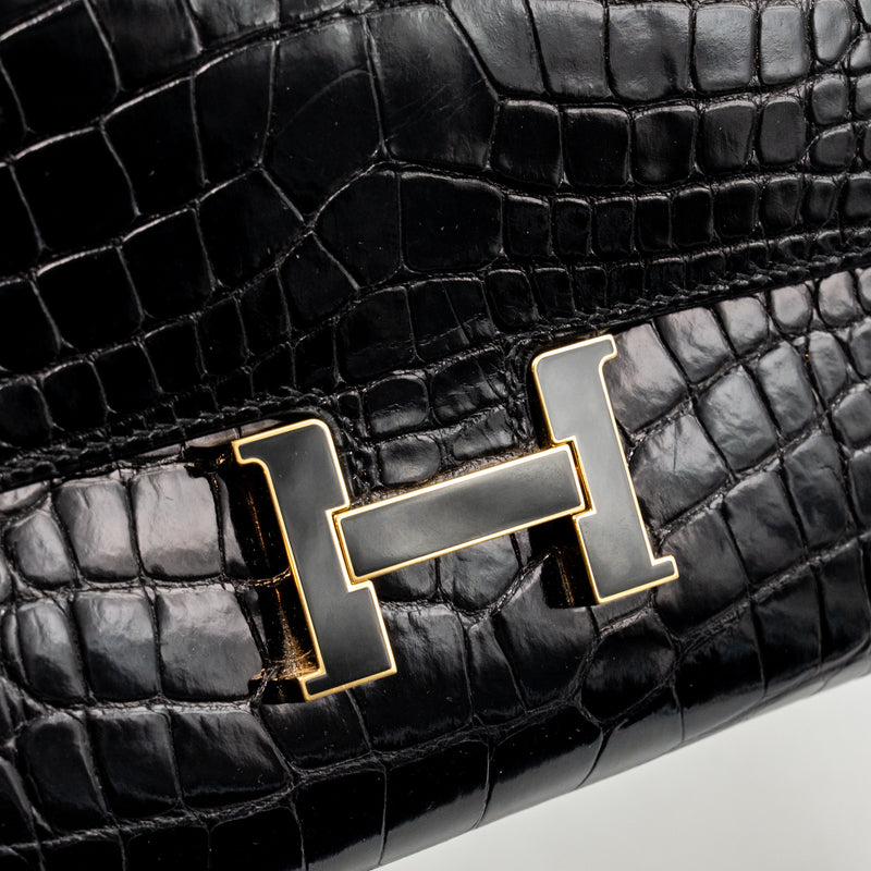 HERMES Constance To Go Alligator Mississippiensis Black with black Hardware Stamp Z