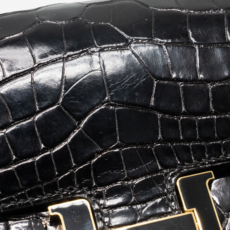 HERMES Constance To Go Alligator Mississippiensis Black with black Hardware Stamp Z