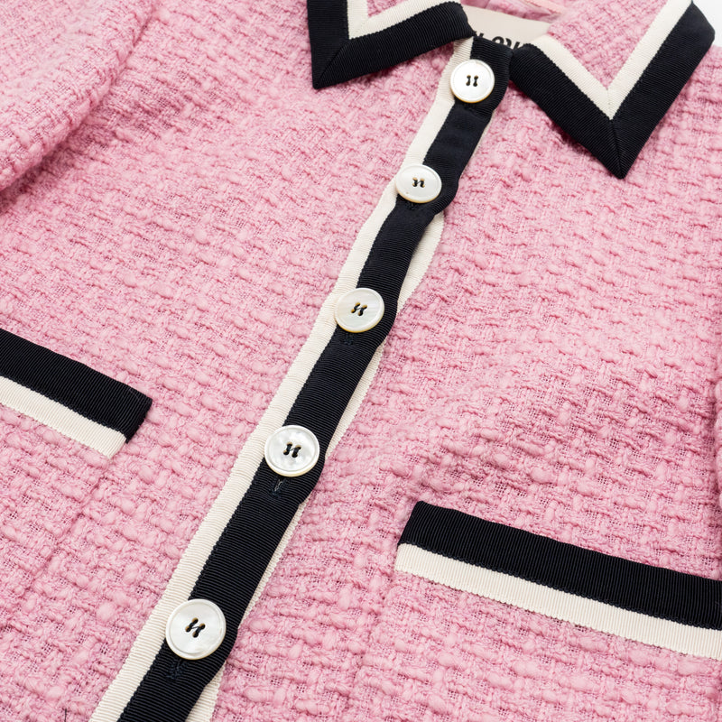 Miu Miu Size 36 Single-Breasted Tweed Jacket and Skirt Virgin Wool /Silk Pink/Black (Sell in a set)