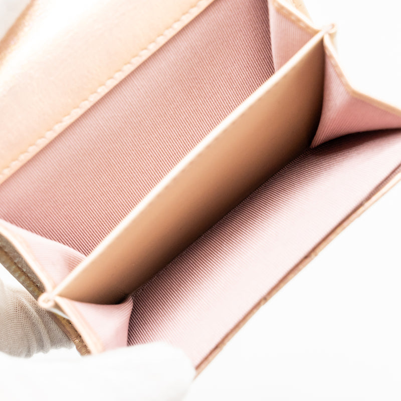 Chanel Quilted small classic flap wallet / card holder calfskin iridescent pink SHW