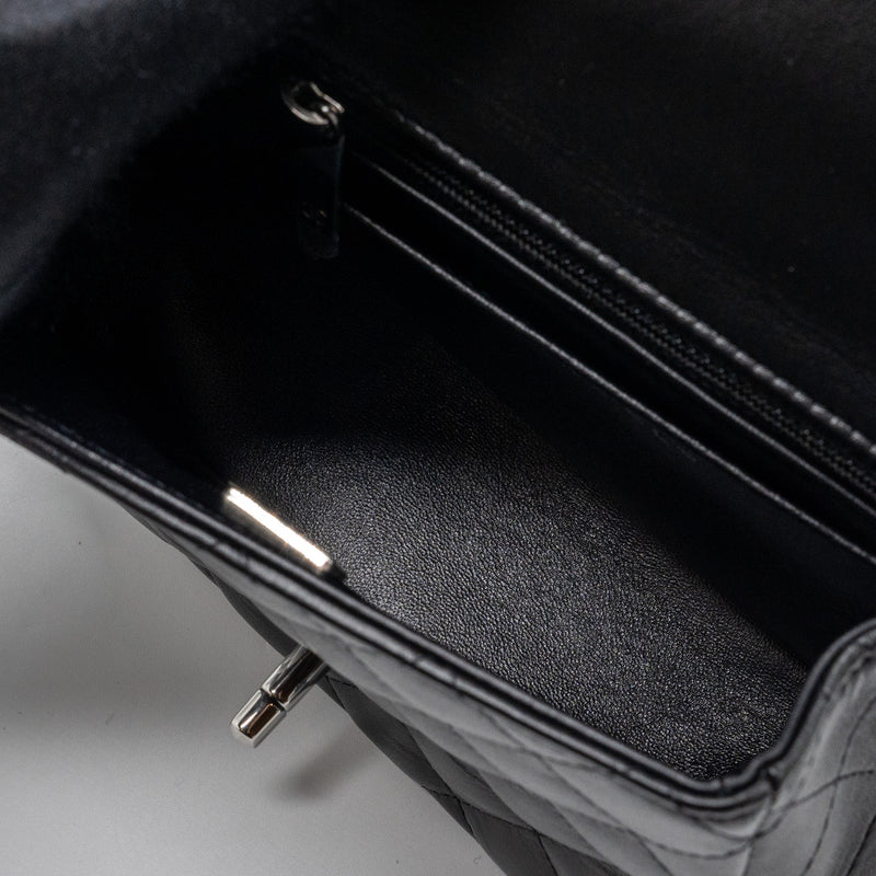 Chanel mini square flap bag lambskin black SHW (microchip)