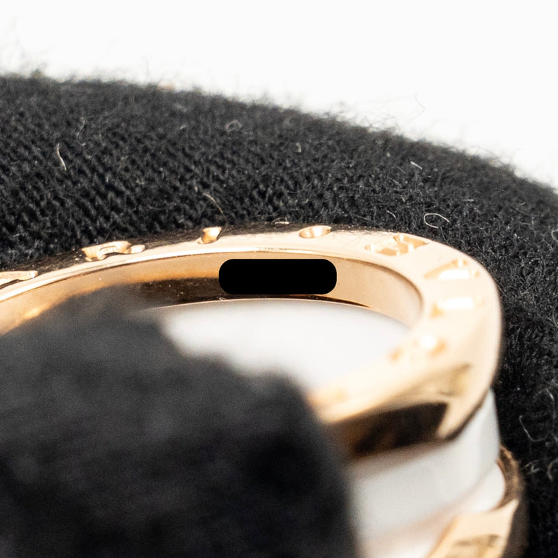Bvlgari size 52 b zero ring two-band 18K rose gold / white ceramic spiral
