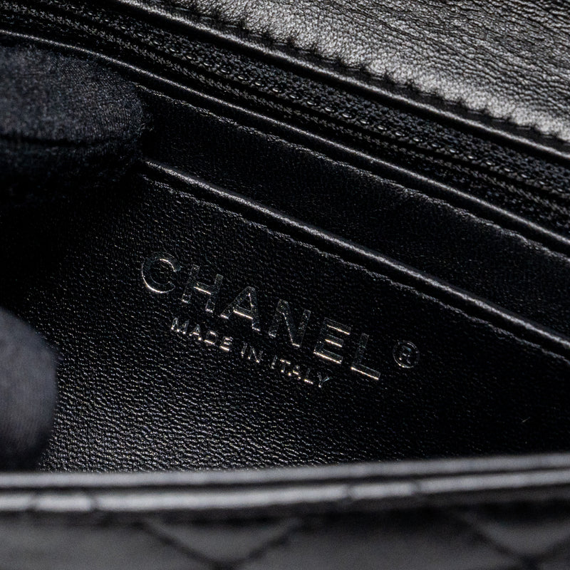 Chanel mini square flap bag lambskin black SHW (microchip)