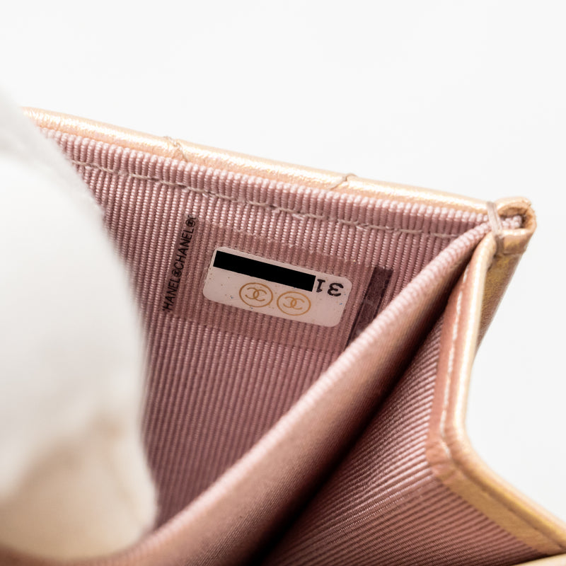 Chanel Quilted small classic flap wallet / card holder calfskin iridescent pink SHW