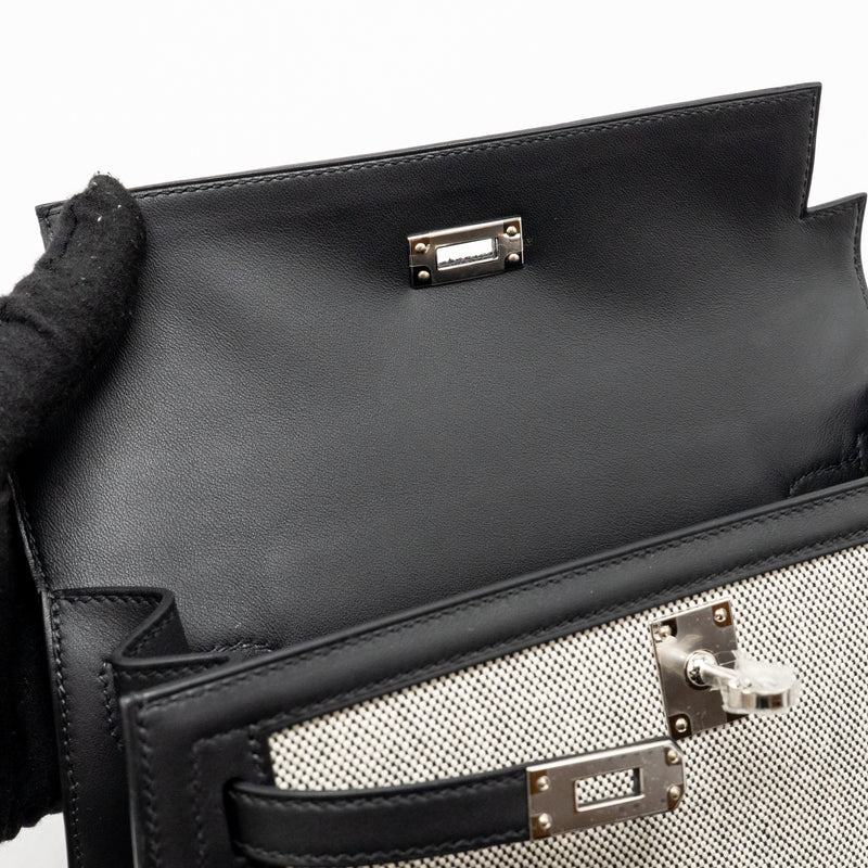 Hermes Kelly 25 Sellier Toile H/Swift Ecru-Black/Black SHW Stamp K