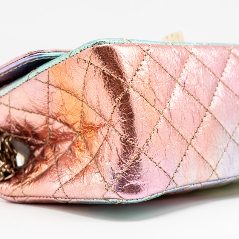 Chanel 20A mini 2.55 reissue flap bag goatskin leather rainbow multicolor ombré LGHW