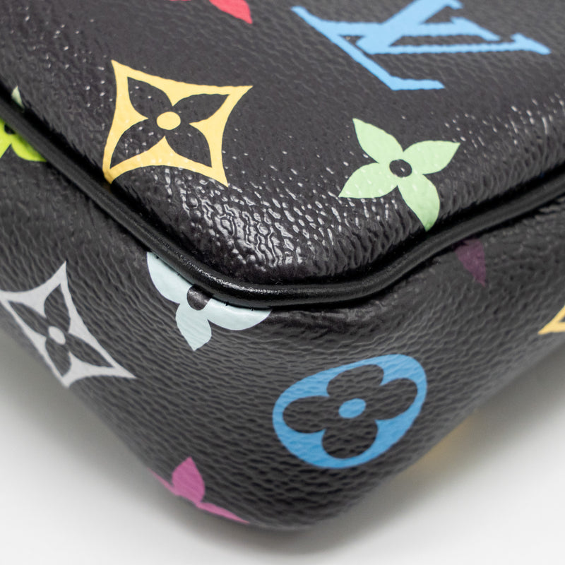 Louis Vuitton X Takashi Murakami Pochette Accessories Multicolour Monogram Canvas Black SHW