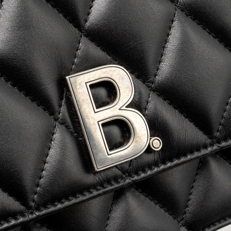 Balenciaga B. Shoulder Bag Quilted Calfskin Black Ruthenium Hardware