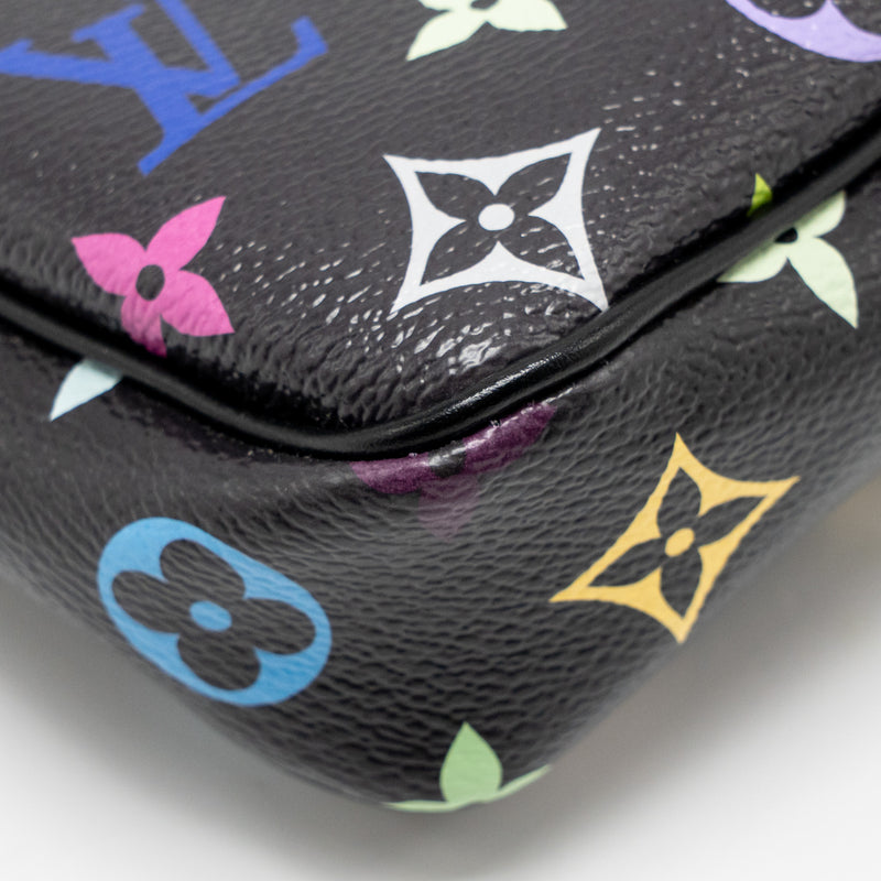 Louis Vuitton X Takashi Murakami Pochette Accessories Multicolour Monogram Canvas Black SHW