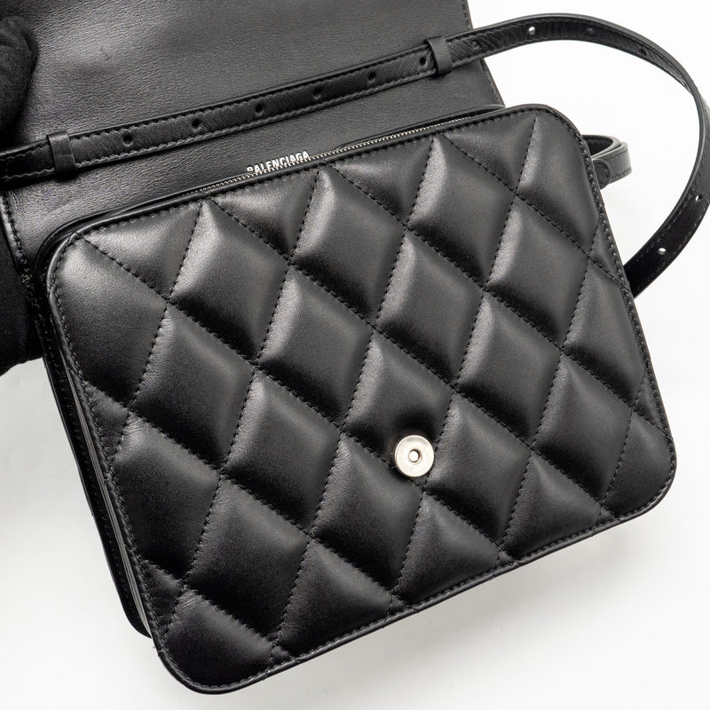 Balenciaga B. Shoulder Bag Quilted Calfskin Black Ruthenium Hardware