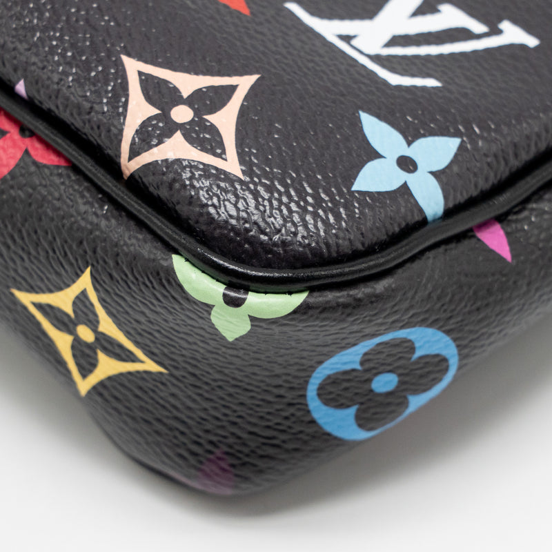 Louis Vuitton X Takashi Murakami Pochette Accessories Multicolour Monogram Canvas Black SHW