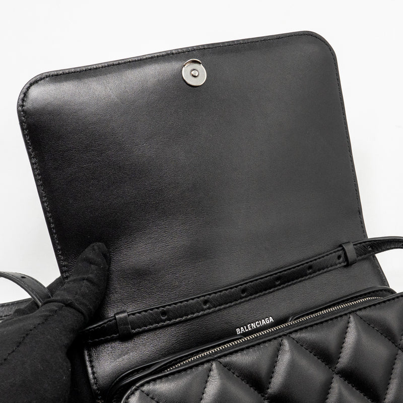 Balenciaga B. Shoulder Bag Quilted Calfskin Black Ruthenium Hardware
