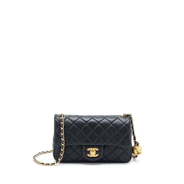 CHANEL PEARL CRUSH MINI RECTANGULAR LAMBSKIN BLACK BRUSHED GHW (MICROCHIP)
