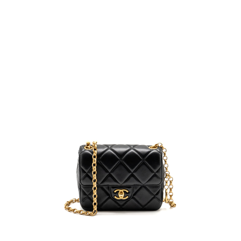 Chanel Quilted Mini Flap Bag with Detailed Chain Lambskin Black GHW (Microchip)