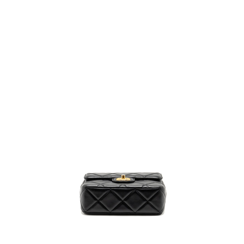 Chanel Quilted Mini Flap Bag with Detailed Chain Lambskin Black GHW (Microchip)