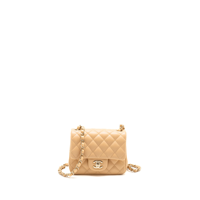 Chanel Mini Square Flap Bag Lambskin Beige LGHW (Microchip)