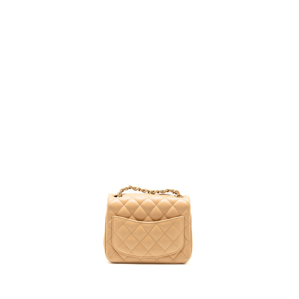 Chanel Mini Square Flap Bag Lambskin Beige LGHW (Microchip)