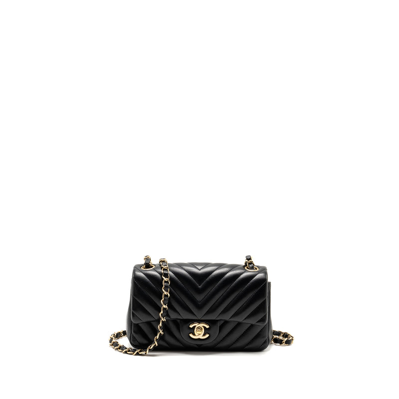 Chanel Mini Rectangular Flap Bag Chevron Lambskin Black LGHW