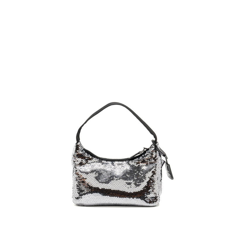 Prada Re-Edition Mini Bag Sequin Argento SHW