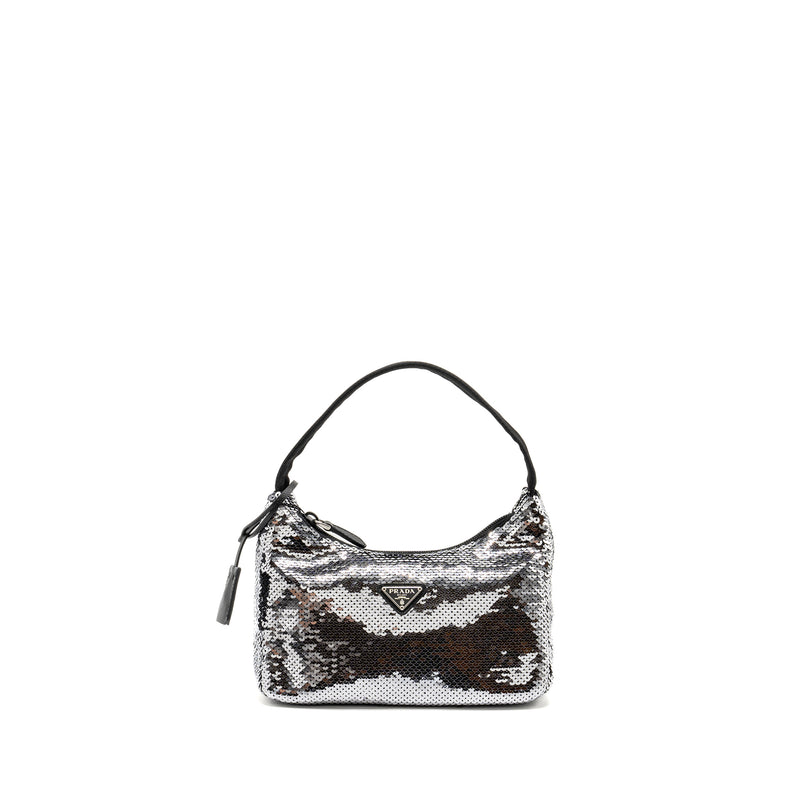 Prada Re-Edition Mini Bag Sequin Argento SHW