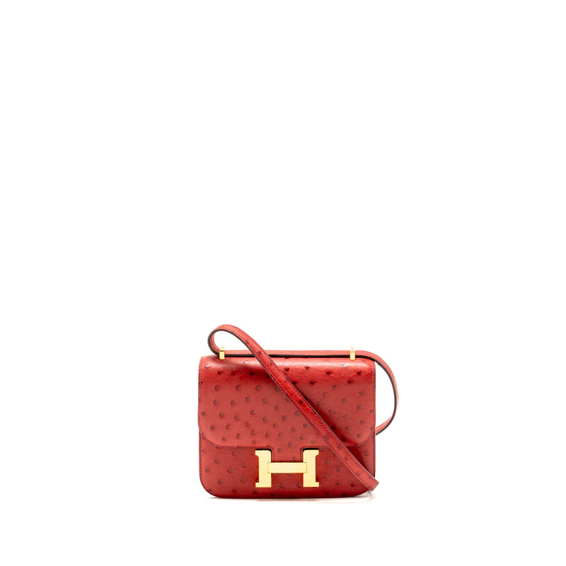 Hermes Mini Constance Ostrich Rouge Vif GHW Stamp A