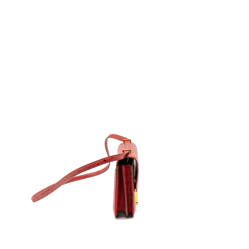 Hermes Mini Constance Ostrich Rouge Vif GHW Stamp A