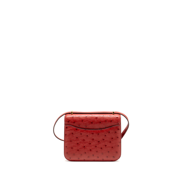 Hermes Mini Constance Ostrich Rouge Vif GHW Stamp A