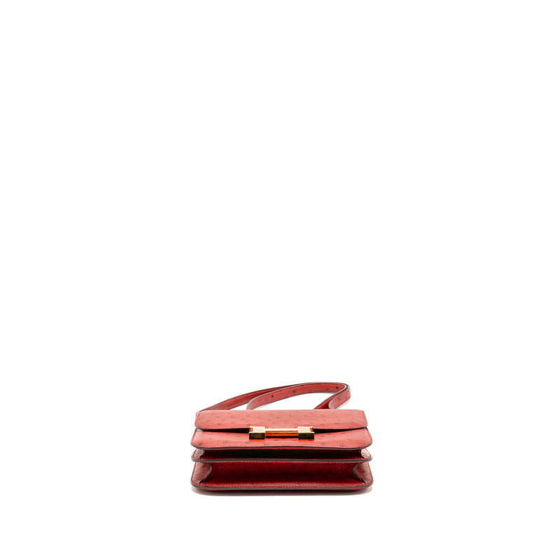 Hermes Mini Constance Ostrich Rouge Vif GHW Stamp A