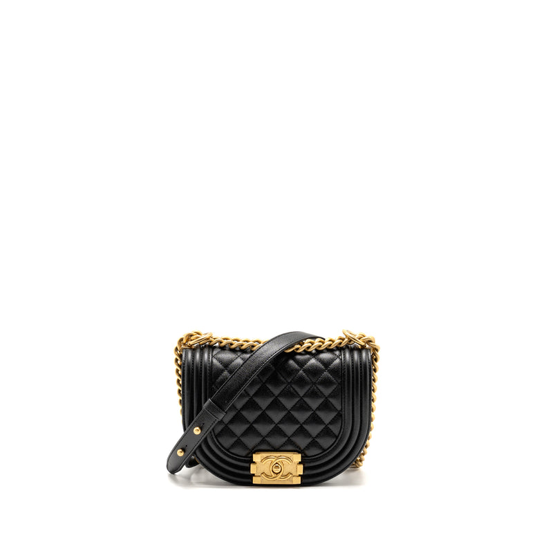 Chanel 22A Round Boy Messenger Bag Caviar Black GHW (Microchip)