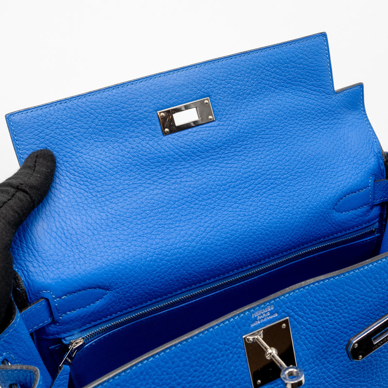 Hermes Kelly 28 Clemence Blue Hydra SHW Stamp Square P
