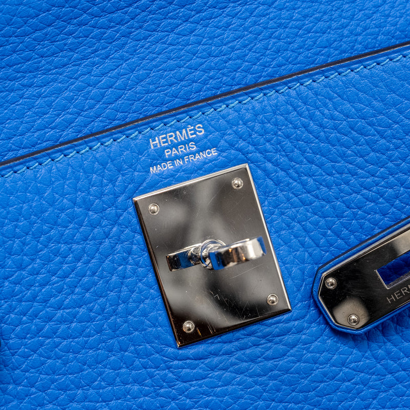 Hermes Kelly 28 Clemence Blue Hydra SHW Stamp Square P