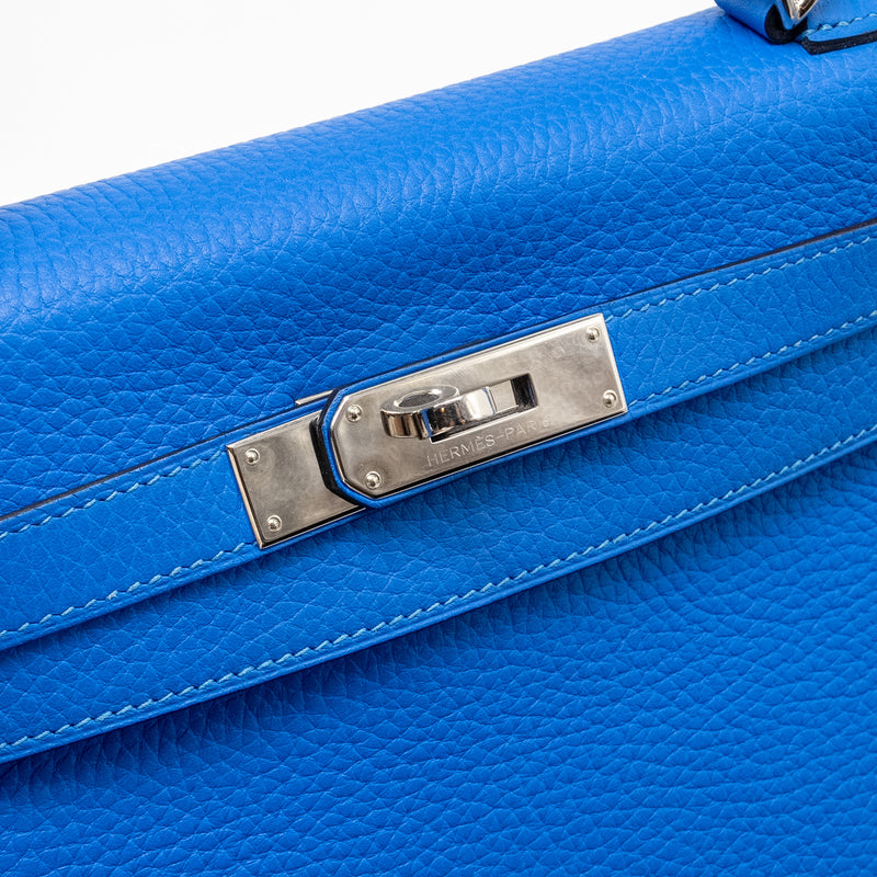 Hermes Kelly 28 Clemence Blue Hydra SHW Stamp Square P