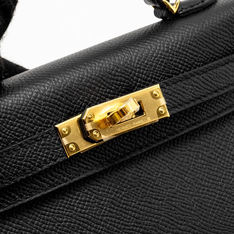 Hermes Mini Kelly II Epsom Black GHW Stamp B