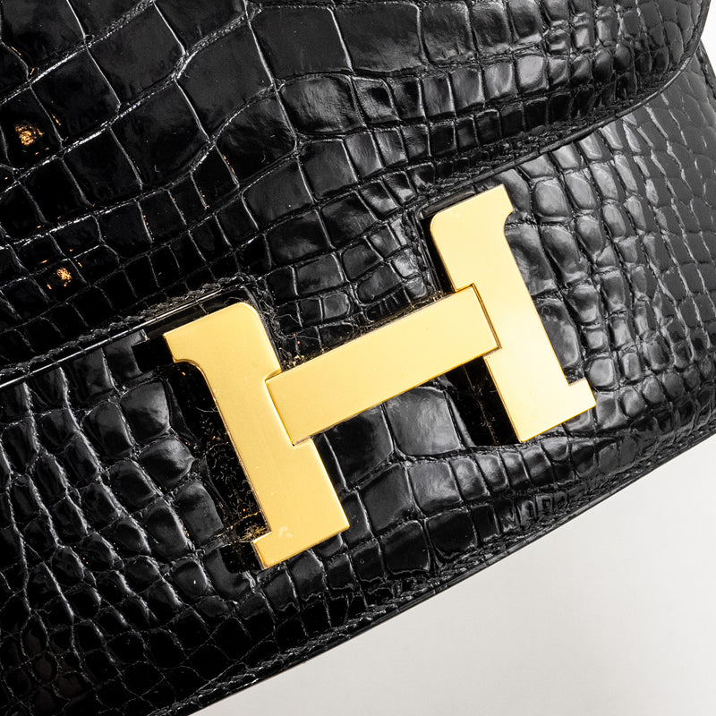 Hermes Mini Constance Shiny Alligator Mississippiens Black GHW Stamp U