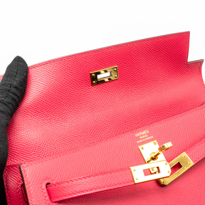 Hermes Kelly 25 Epsom Rose Mexico GHW Stamp D with an Extra Rodeo Pm Bag Charm Stamp  D