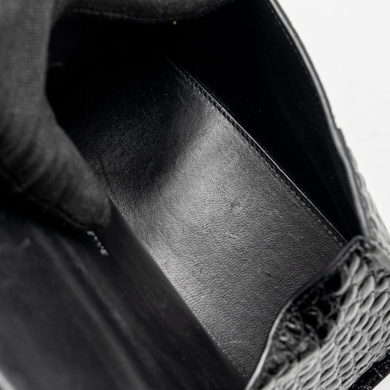 Balenciaga XS Hourglass Croc-embossed Calfskin So Black