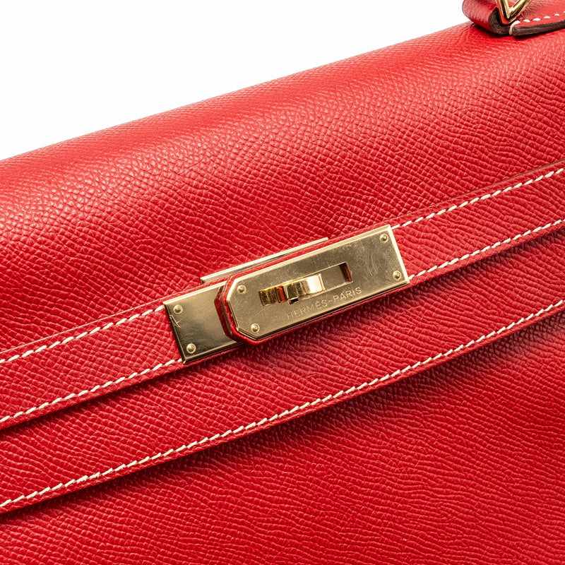 Hermes Kelly 32 Epsom Q5 Rouge Casaque / 1P Colvert LGHW Square P