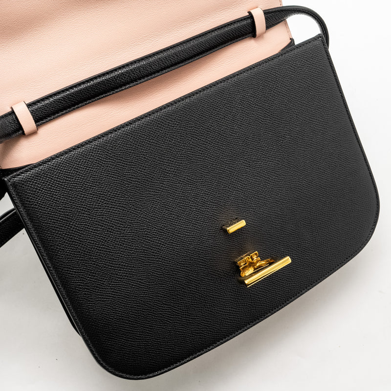 Salvatore Ferragamo Gancini Rounded Flap Bag Calfskin Black GHW