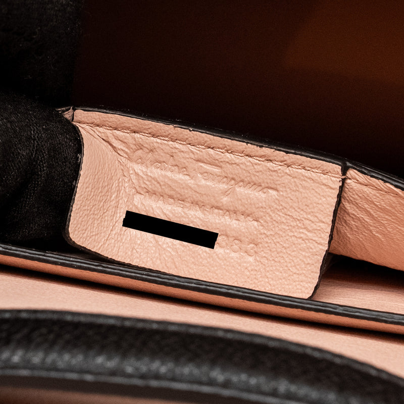 Salvatore Ferragamo Gancini Rounded Flap Bag Calfskin Black GHW