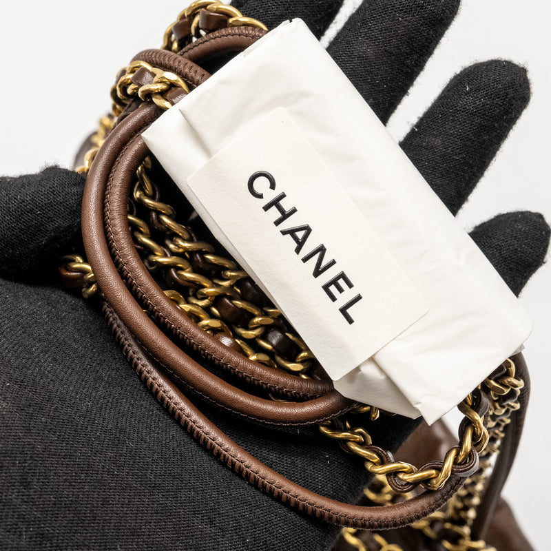 Chanel Mini 22 Bag Calfskin Chocolate GHW (Microchip)