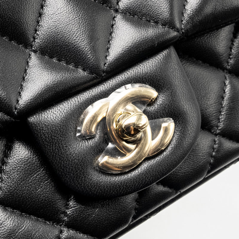 Chanel mini square flap Bag lambskin Black LGHW (Microchip)