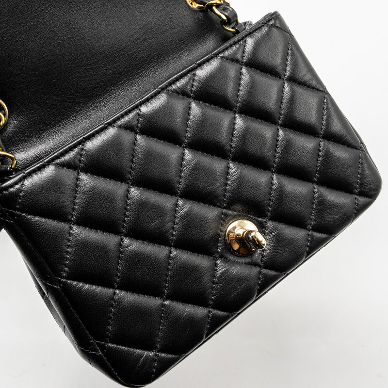 Chanel mini square flap Bag lambskin Black LGHW (Microchip)