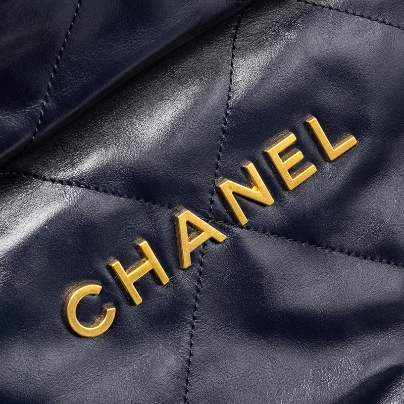 Chanel Small 22 bag calfskin dark blue GHW (microchip)