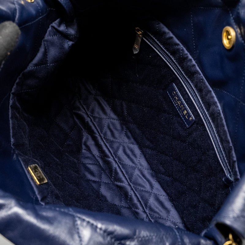 Chanel Small 22 bag calfskin dark blue GHW (microchip)