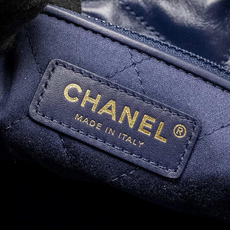 Chanel Small 22 bag calfskin dark blue GHW (microchip)