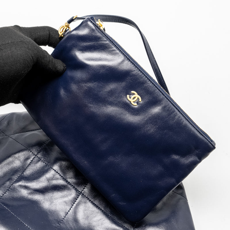 Chanel Small 22 bag calfskin dark blue GHW (microchip)